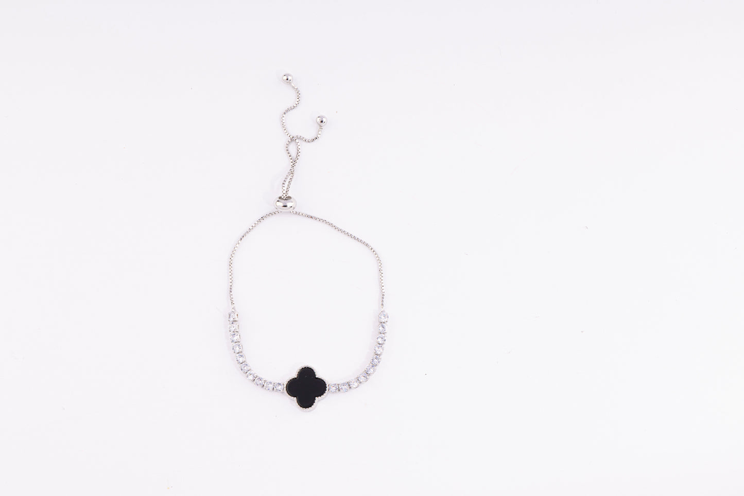 Pulsera Clover Noir Shine Silver